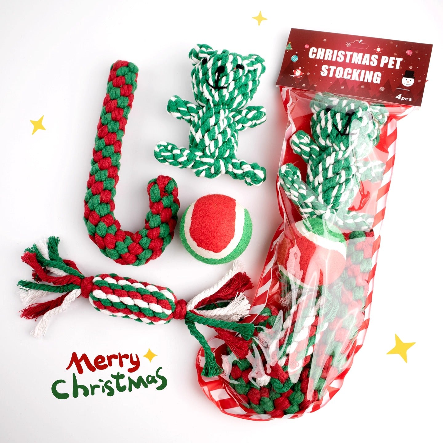 Christmas Rope Toy Set for Dogs – Handwoven Durable Chew & Tug Toys Gift Box