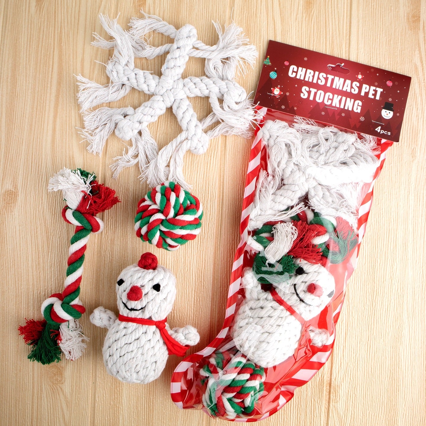 Christmas Rope Toy Set for Dogs – Handwoven Durable Chew & Tug Toys Gift Box