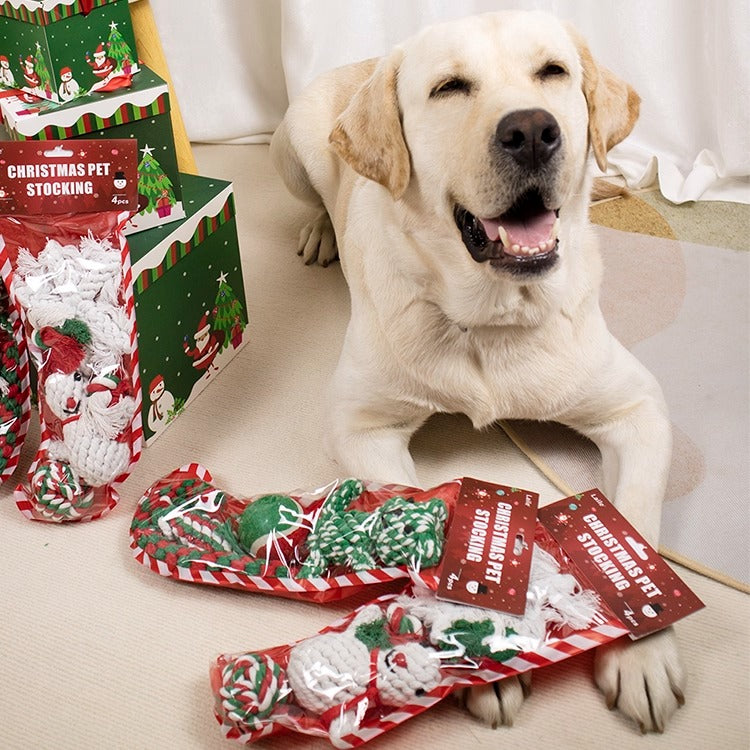 Christmas Rope Toy Set for Dogs – Handwoven Durable Chew & Tug Toys Gift Box