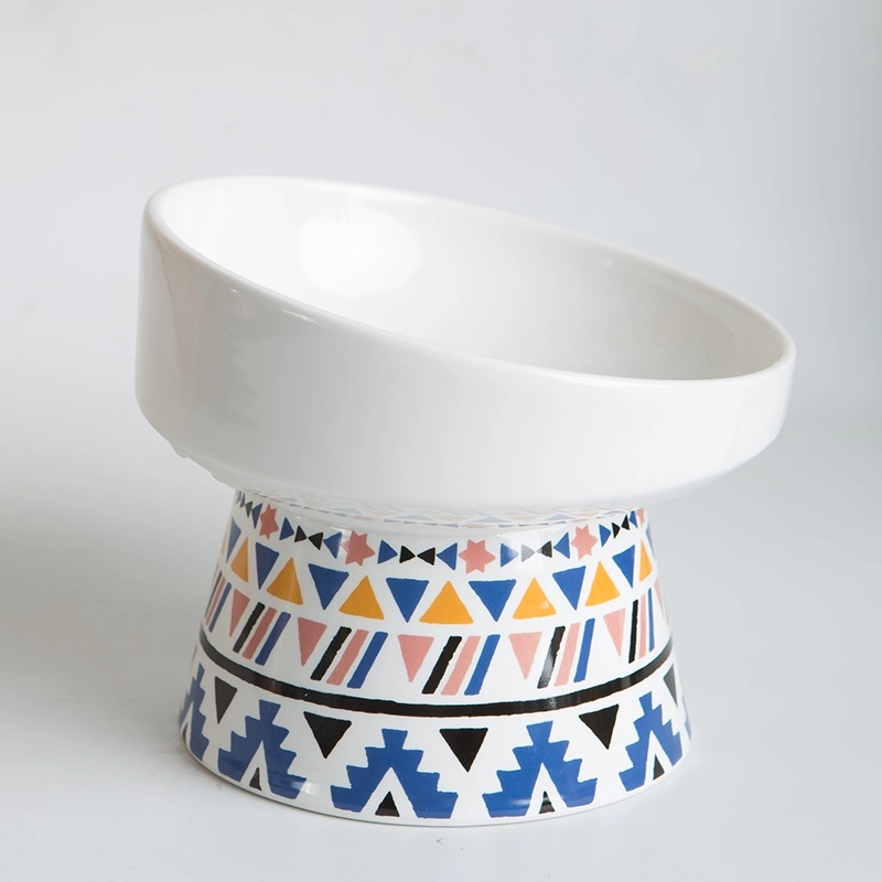 Ceramic Elevated Tilted Pet Bowl – Wide Mouth Anti-Slip Design for Cats & Small Dogs, Protects Neck & Joints