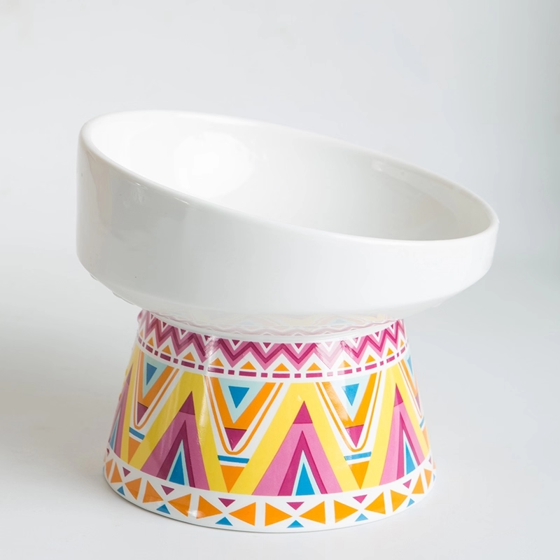 Ceramic Elevated Tilted Pet Bowl – Wide Mouth Anti-Slip Design for Cats & Small Dogs, Protects Neck & Joints