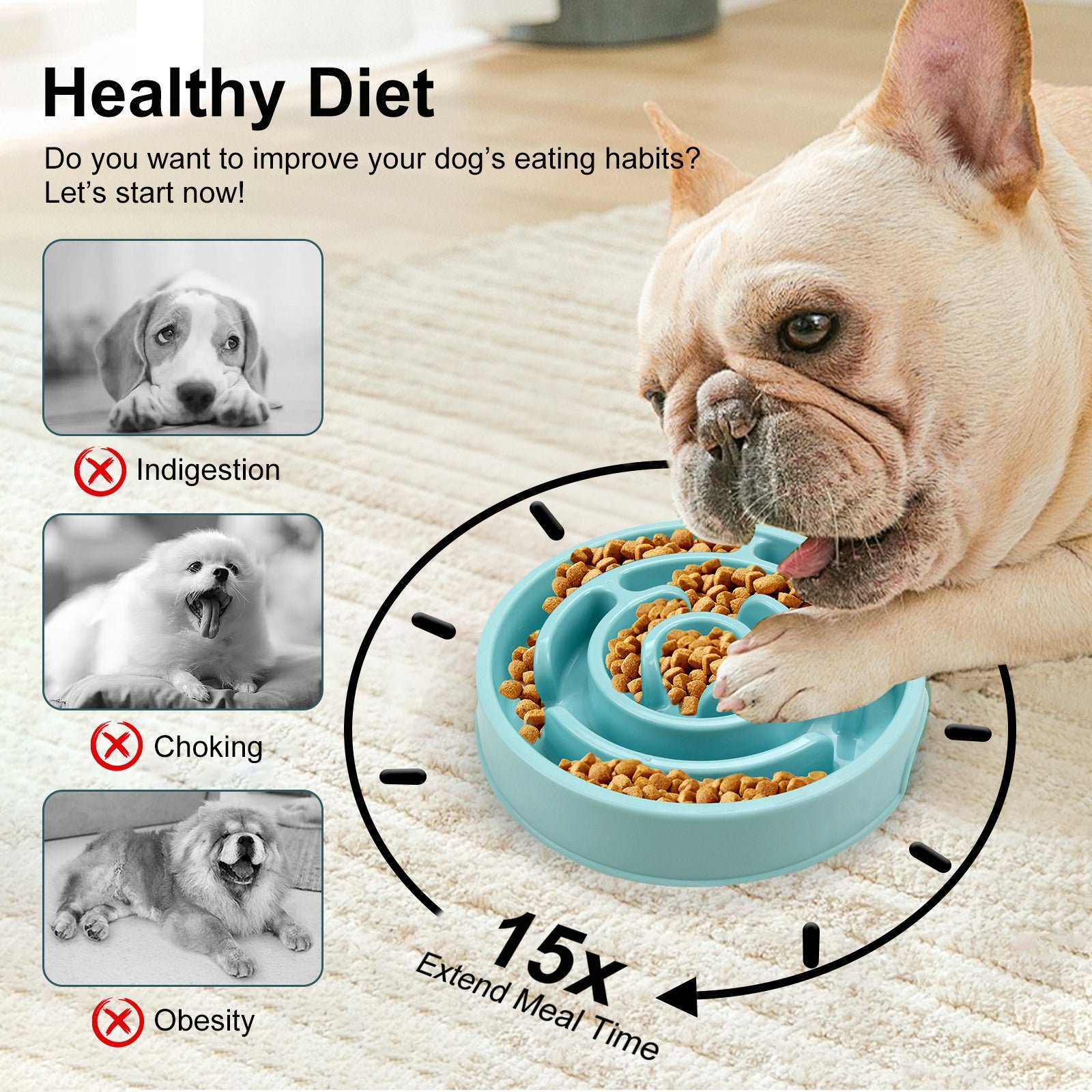 Dog Slow Feeder Bowl with Maze Design｜Durable PP Material｜under 20kg