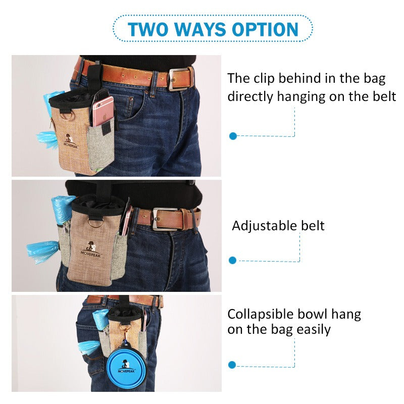Dog Treat Training Waist Bag｜Portable Poop Bag Holder｜Hands-Free Dog Walking Pouch with Multi-Storage