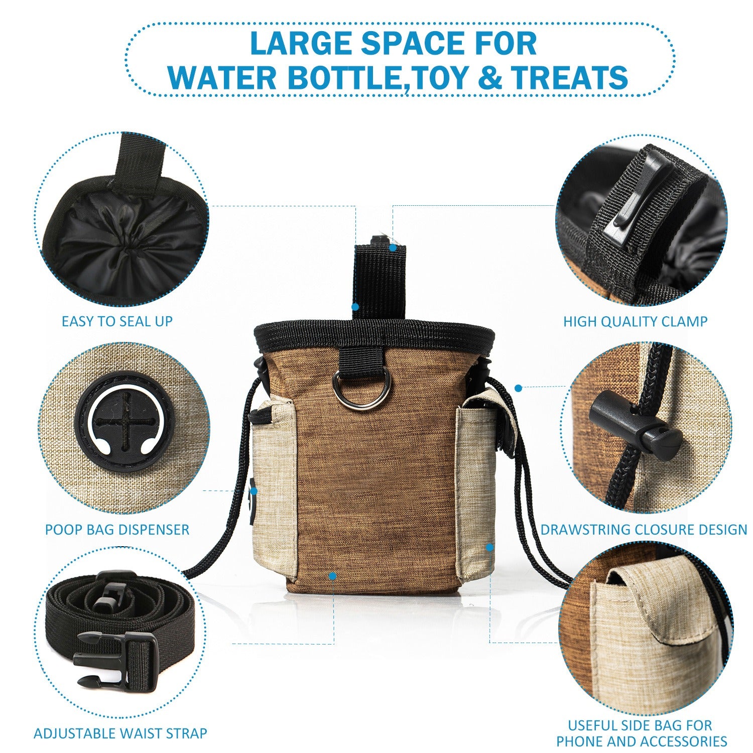 Dog Treat Training Waist Bag｜Portable Poop Bag Holder｜Hands-Free Dog Walking Pouch with Multi-Storage