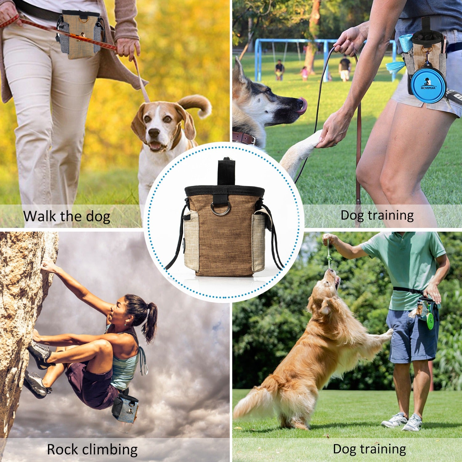 Dog Treat Training Waist Bag｜Portable Poop Bag Holder｜Hands-Free Dog Walking Pouch with Multi-Storage