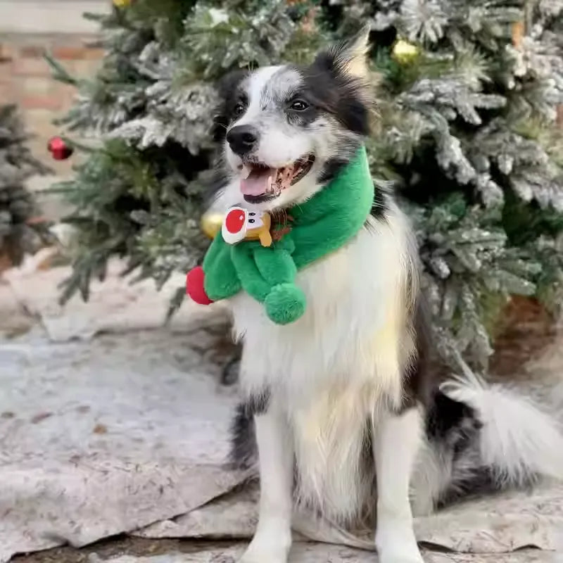 Thick Plush Christmas Scarf for Dogs – Warm Holiday Neck Wrap for Medium & Large Breeds