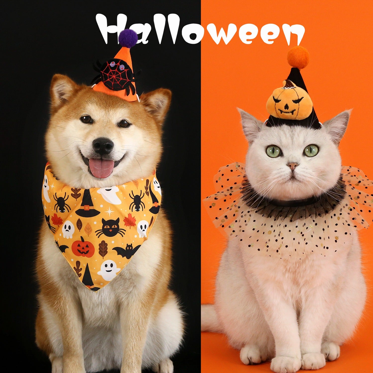 Halloween Pet Accessory for Cats & Dogs – /Pumpkin Headpiece Fits 5.5–44 lbs