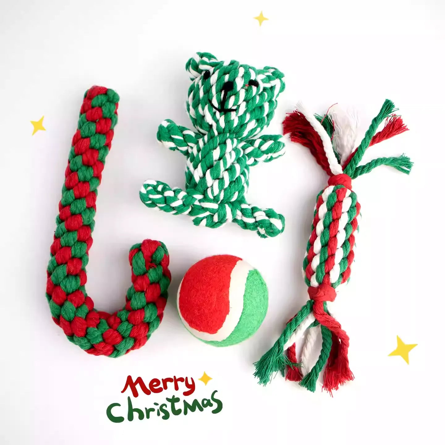 Christmas Rope Toy Set for Dogs – Handwoven Durable Chew & Tug Toys Gift Box