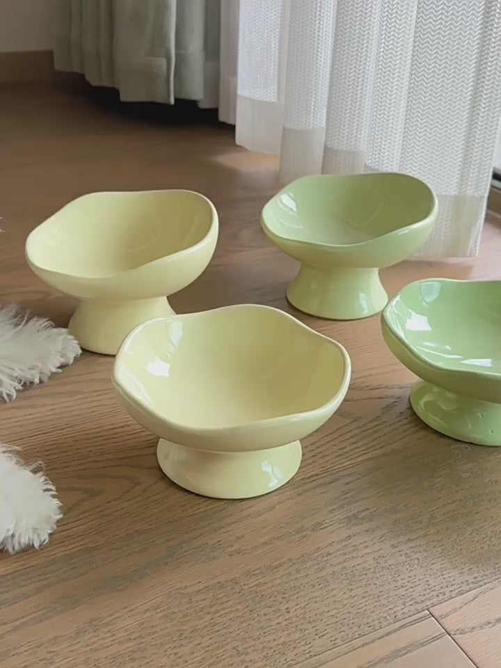 Hand-Pressed High Stand Ceramic Pet Bowl