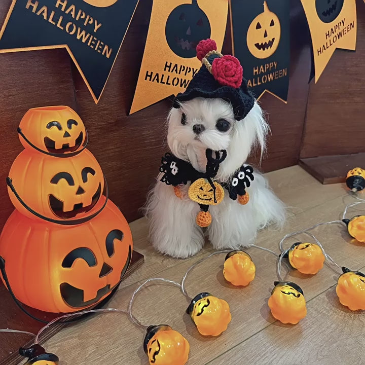 Halloween Pet Knit Collar – Handmade Cozy Neckwear for Cats & Dogs | Holiday Costume Scarf