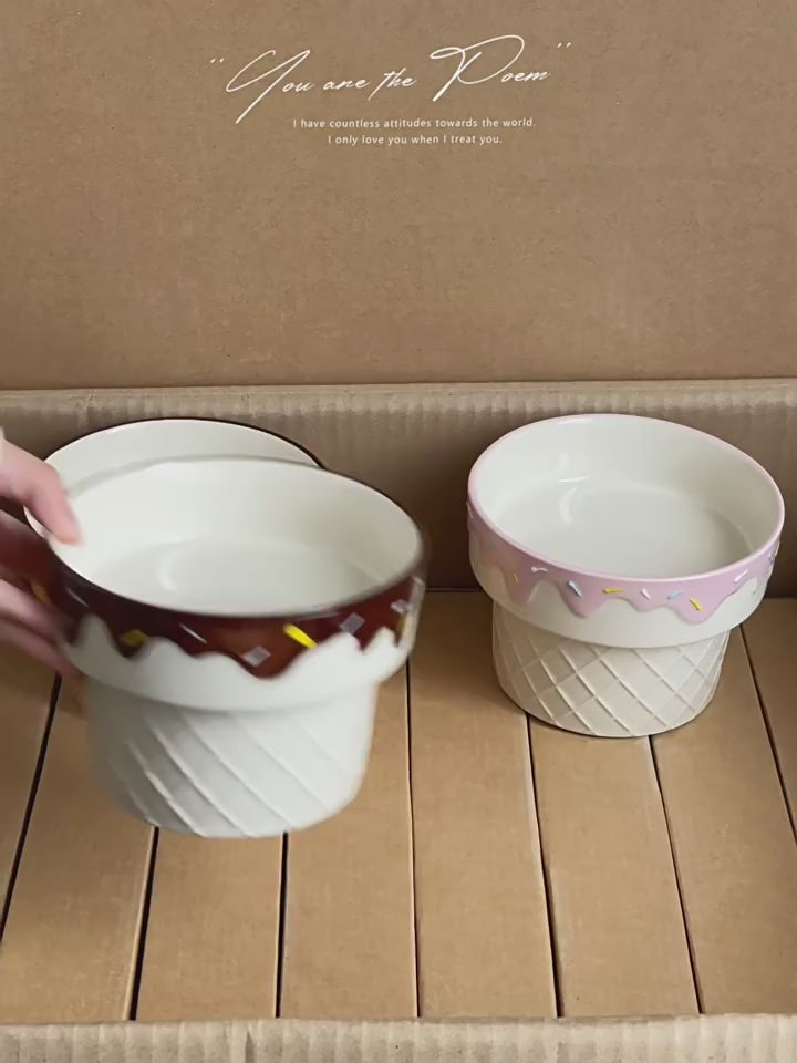 Elevated Ceramic Cat Bowl – Tilted Design for Neck Protection & Easy Eating