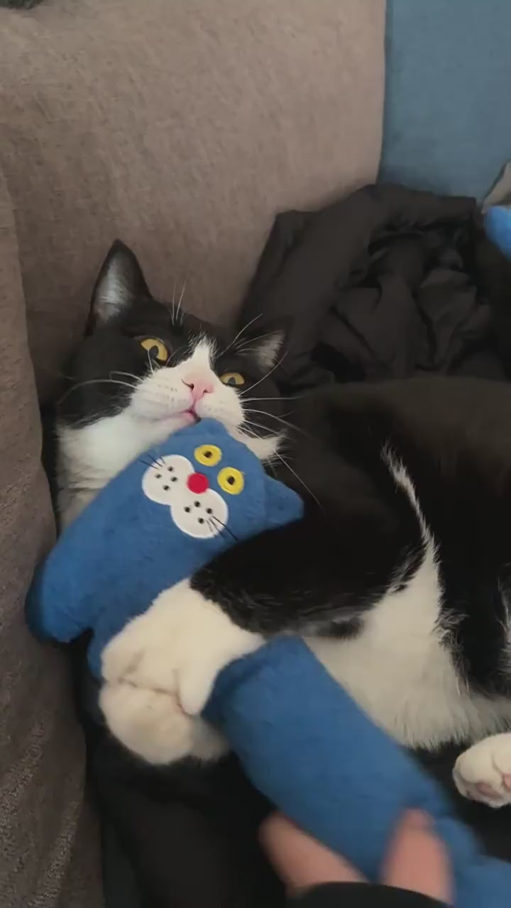 Catnip Crinkle Cat Toy – Durable Blue Plush Cat-Shaped Self-Play Toy