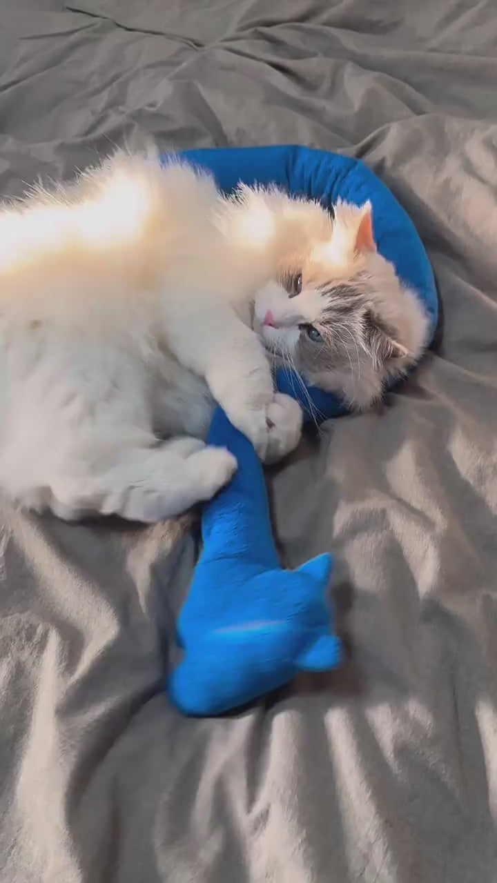 Catnip Crinkle Cat Toy – Durable Blue Plush Cat-Shaped Self-Play Toy