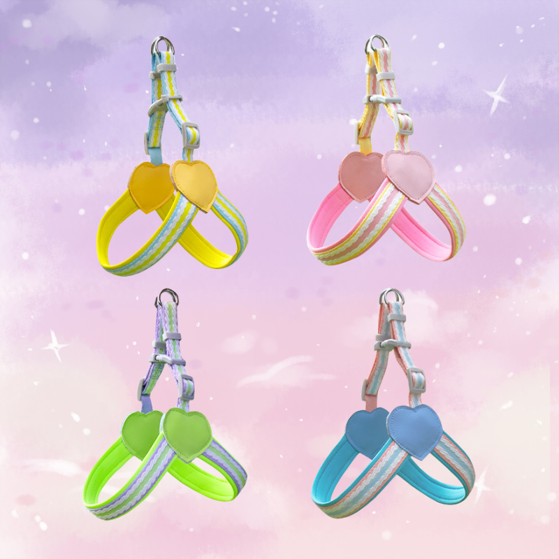 Pastel Dog Harness with Hearts – All Sizes+ Free Leash